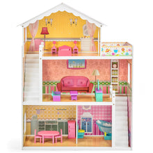 Load image into Gallery viewer, Kids 44in Height 3-Story Wooden Open Dollhouse Set w/ 5 Rooms, Accessories
