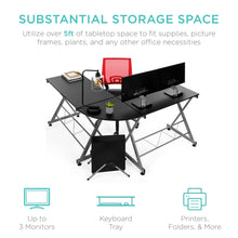 Load image into Gallery viewer, Modular L-Shape Corner Computer Desk w/ Wooden Tabletop, Keyboard Tray
