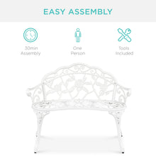 Load image into Gallery viewer, Steel Garden Bench Outdoor Patio Furniture w/ Floral Rose Accent

