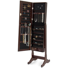 Load image into Gallery viewer, Full Length Tilting Mirrored Jewelry Cabinet Armoire w/ Velvet Interior
