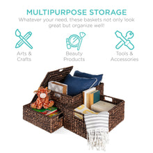 Load image into Gallery viewer, Set of 3 Large Hyacinth Storage Baskets w/ Handles, Lid - 21", 20", 18"
