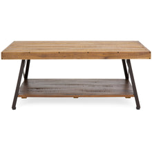 Load image into Gallery viewer, Wooden Coffee Accent Table w/ Metal Legs, Bottom Shelf - Brown
