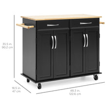 Load image into Gallery viewer, Utility Kitchen Cart w/ Storage Cabinets, Handles, Cutting Board
