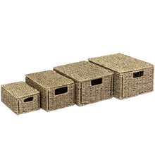 Load image into Gallery viewer, Set of 4 Seagrass Storage Baskets w/ Lids
