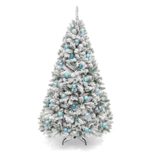 Load image into Gallery viewer, Snow Flocked Hinged Artificial Pine Christmas Tree w/ Metal Stand
