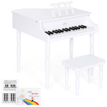 Load image into Gallery viewer, Kids Mini Wooden Grand Piano w/ Lid, Bench, Music Rack, Song Book, Stickers
