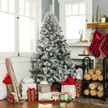 Load image into Gallery viewer, Snow Flocked Hinged Artificial Pine Christmas Tree w/ Metal Stand
