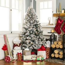 Load image into Gallery viewer, Pre-Lit Snow Flocked Artificial Pine Christmas Tree w/ Warm White Lights

