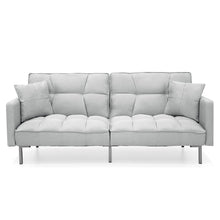Load image into Gallery viewer, Convertible Linen Tufted Futon w/ 2 Plush Pillows, Split-Back Design
