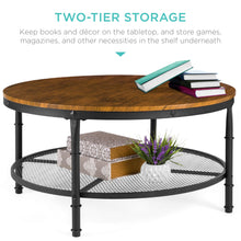 Load image into Gallery viewer, 2-Tier 35.5" Round Industrial Wood &amp; Steel Coffee Table, Storage Shelves
